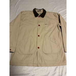 LL Bean Size XL Field Coat Hunting Jacket Men Used Beige Cream Canvas Corduroy